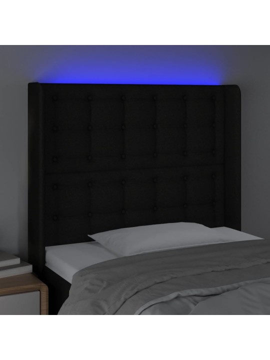 Čelo postele s LED černé 103 x 16 x 118/128 cm textil