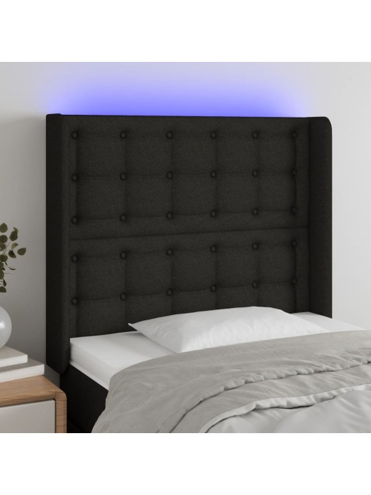 Čelo postele s LED černé 103 x 16 x 118/128 cm textil
