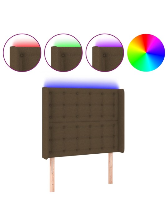 Čelo postele s led tmavě hnědé 103 x 16 x 118/128 cm textil