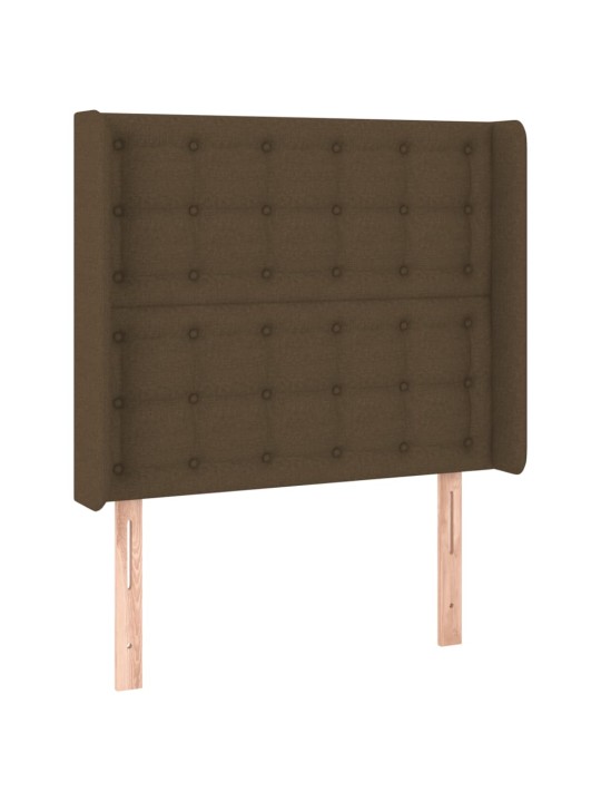 Čelo postele s led tmavě hnědé 103 x 16 x 118/128 cm textil