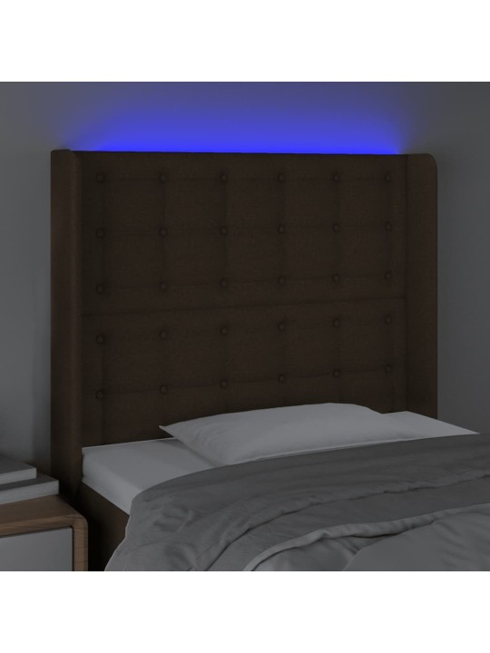 Čelo postele s led tmavě hnědé 103 x 16 x 118/128 cm textil
