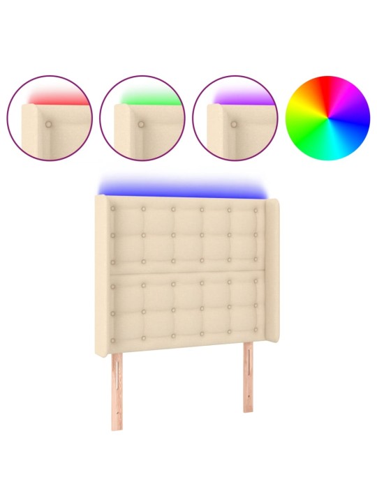 Čelo postele s led krémové 103 x 16 x 118/128 cm textil