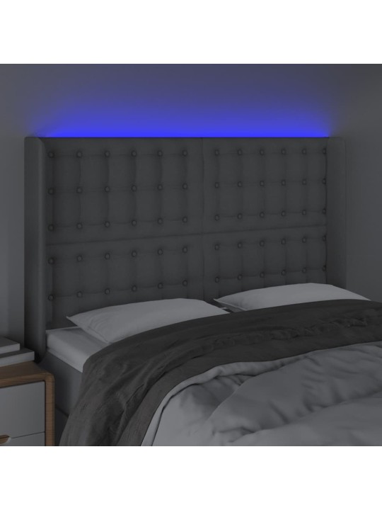 Čelo postele s LED světle šedé 147x16x118/128 cm textil