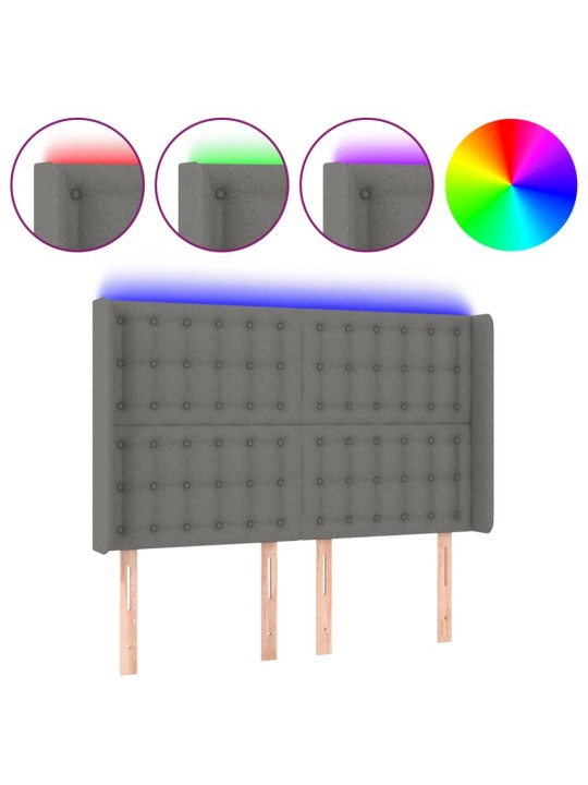 Čelo postele s LED tmavě šedé 147 x 16 x 118/128 cm textil