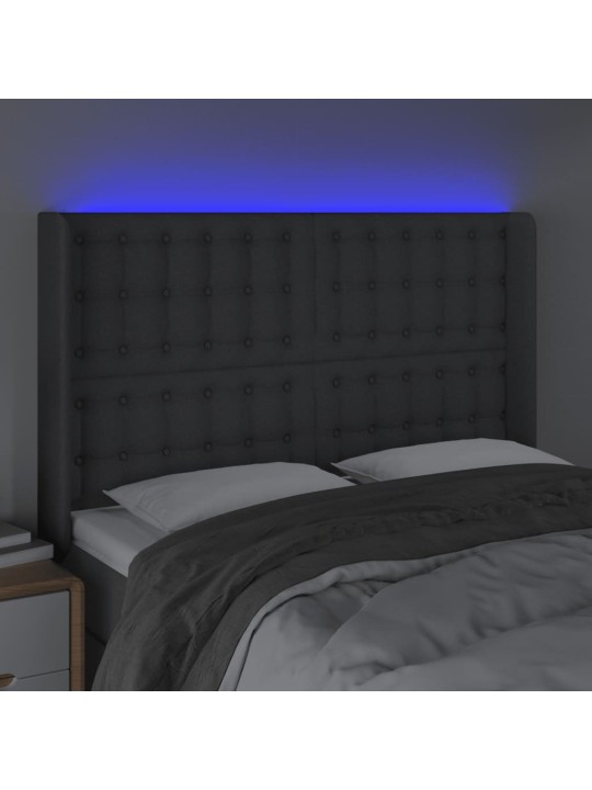 Čelo postele s LED tmavě šedé 147 x 16 x 118/128 cm textil
