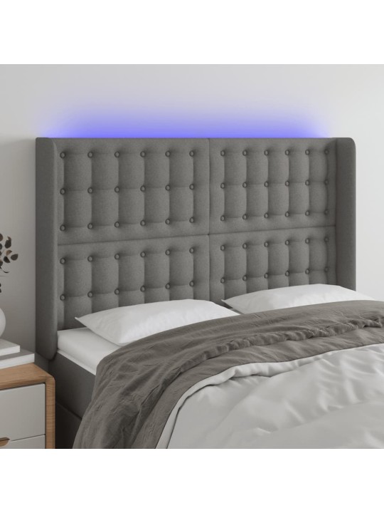Čelo postele s LED tmavě šedé 147 x 16 x 118/128 cm textil