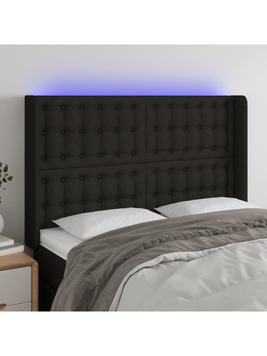 Čelo postele s LED černé 147 x 16 x 118/128 cm textil