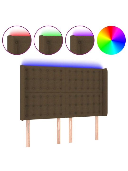 Čelo postele s LED tmavě hnědé 147 x 16 x 118/128 cm textil