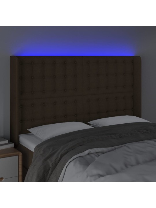 Čelo postele s LED tmavě hnědé 147 x 16 x 118/128 cm textil