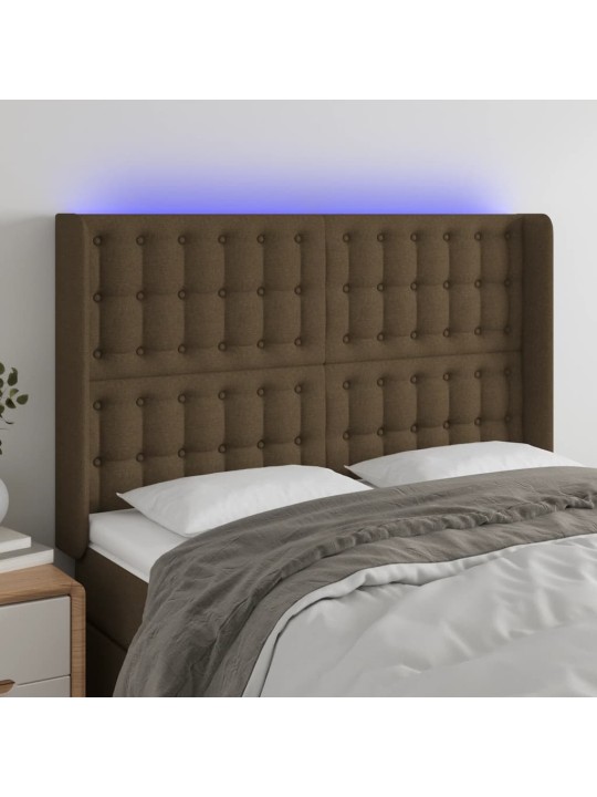 Čelo postele s LED tmavě hnědé 147 x 16 x 118/128 cm textil