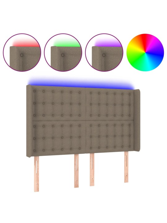Čelo postele s LED taupe 147 x 16 x 118/128 cm textil