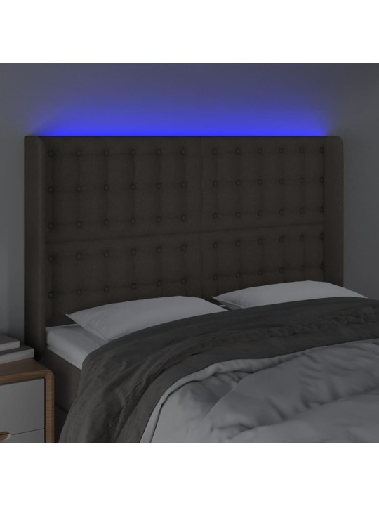 Čelo postele s LED taupe 147 x 16 x 118/128 cm textil