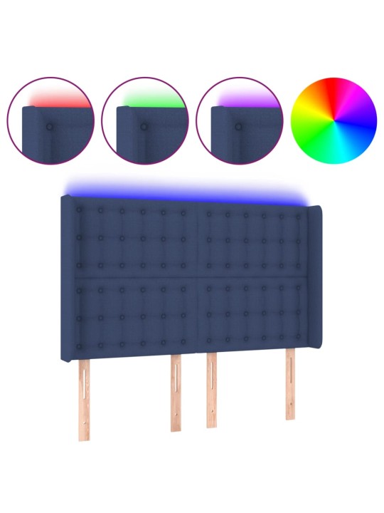 Čelo postele s LED modré 147 x 16 x 118/128 cm textil