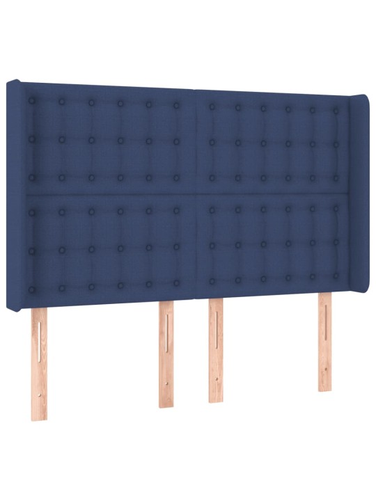 Čelo postele s LED modré 147 x 16 x 118/128 cm textil