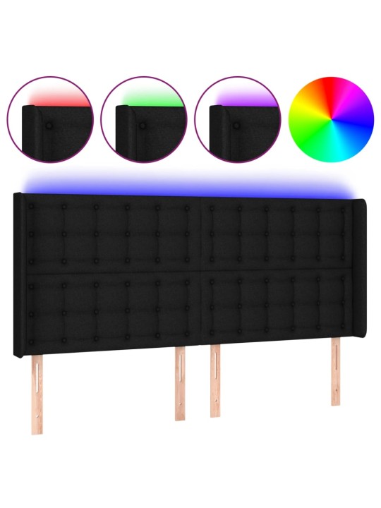 Čelo postele s LED černé 163 x 16 x 118/128 cm textil