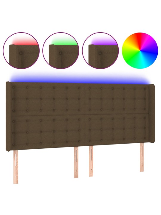 Čelo postele s led tmavě hnědé 163 x 16 x 118/128 cm textil