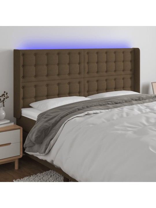 Čelo postele s led tmavě hnědé 163 x 16 x 118/128 cm textil