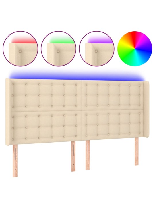 Čelo postele s led krémové 163 x 16 x 118/128 cm textil