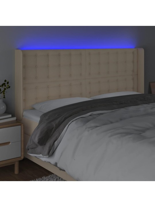 Čelo postele s led krémové 163 x 16 x 118/128 cm textil