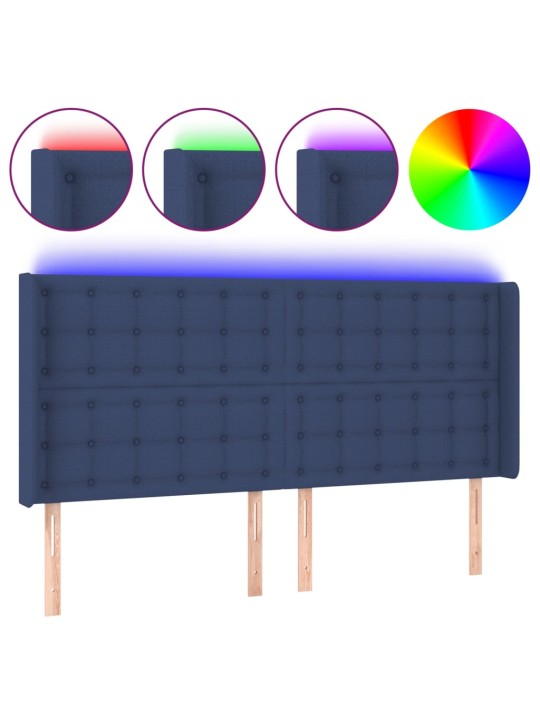 Čelo postele s led modré 163 x 16 x 118/128 cm textil