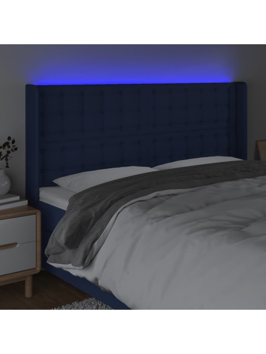 Čelo postele s led modré 163 x 16 x 118/128 cm textil