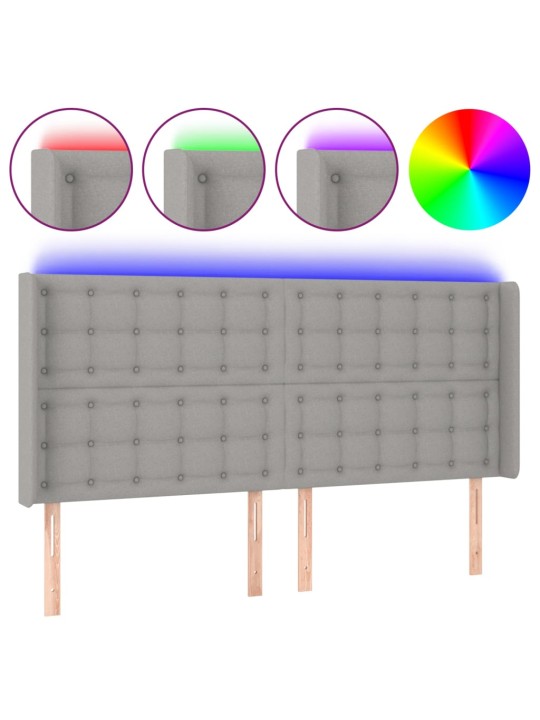 Čelo postele s LED světle šedé 183x16x118/128 cm textil