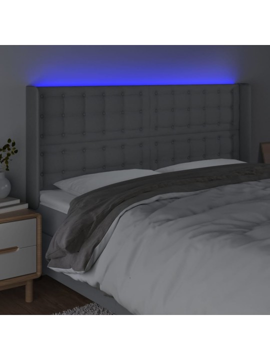 Čelo postele s LED světle šedé 183x16x118/128 cm textil