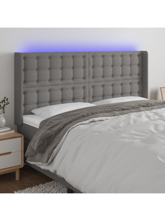 Čelo postele s LED tmavě šedé 183 x 16 x 118/128 cm textil