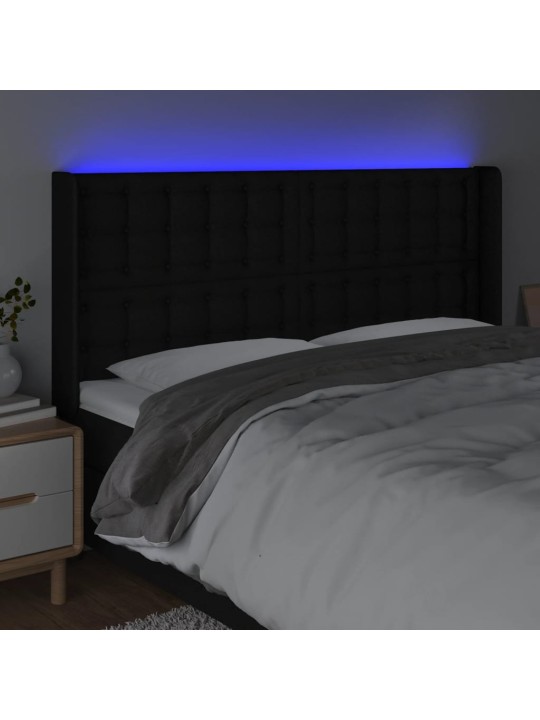 Čelo postele s LED černé 183 x 16 x 118/128 cm textil
