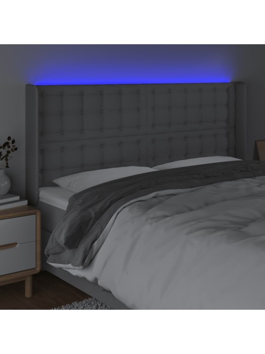 Čelo postele s LED světle šedé 203x16x118/128 cm textil