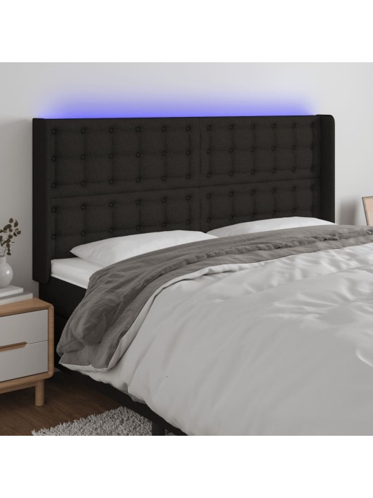 Čelo postele s LED černé 203 x 16 x 118/128 cm textil