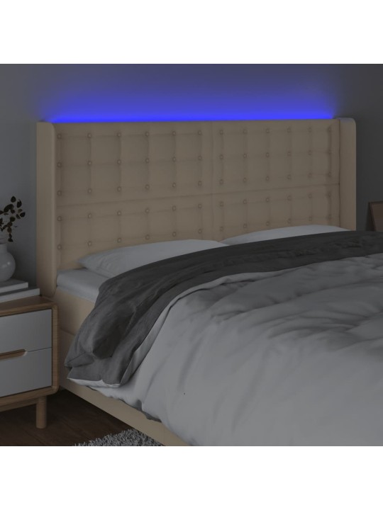 Čelo postele s led krémové 203 x 16 x 118/128 cm textil