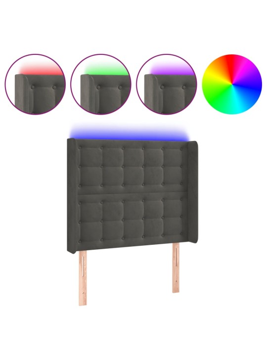 Čelo postele s LED tmavě šedé 83 x 16 x 118/128 cm samet