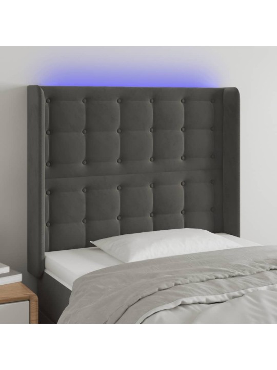 Čelo postele s LED tmavě šedé 83 x 16 x 118/128 cm samet