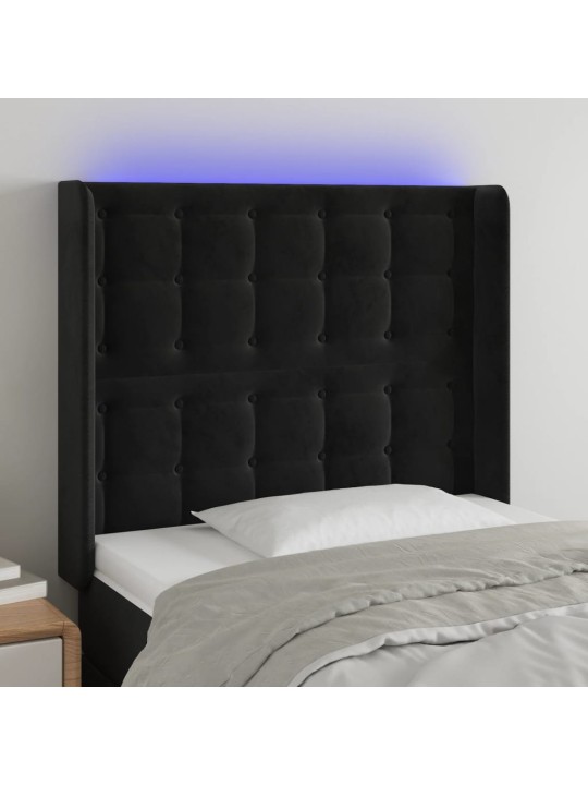 Čelo postele s LED černé 83 x 16 x 118/128 cm samet