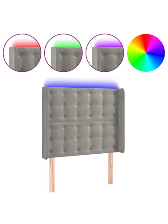 Čelo postele s LED světle šedé 93x16x118/128 cm samet