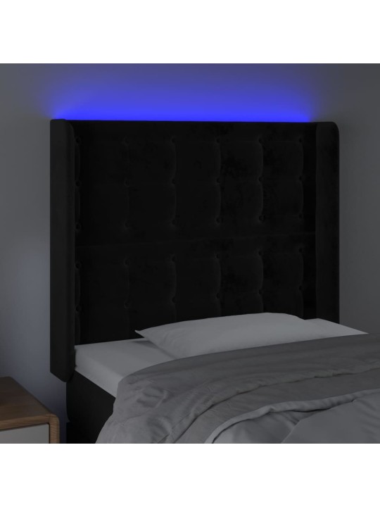 Čelo postele s LED černé 93 x 16 x 118/128 cm samet