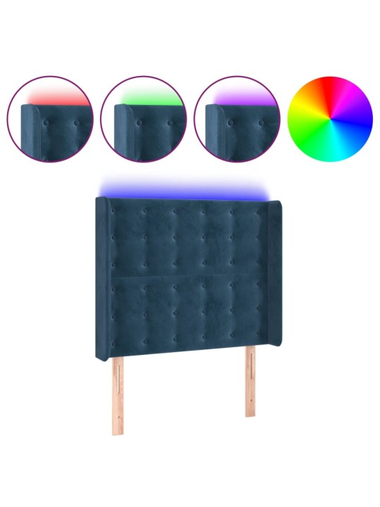 Čelo postele s led tmavě modré 93 x 16 x 118/128 cm samet