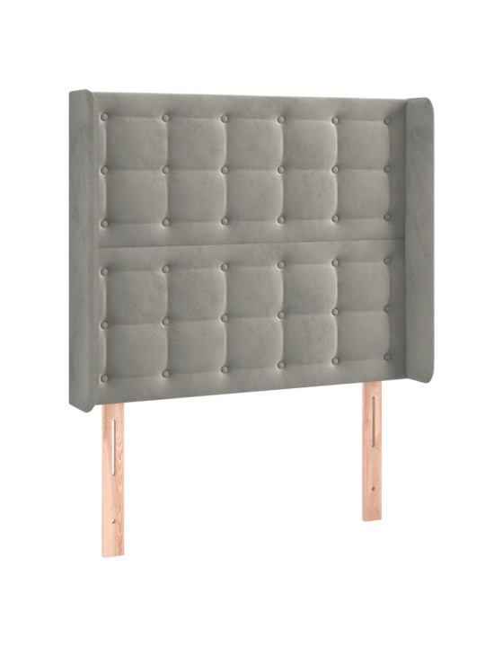 Čelo postele s LED světle šedé 103 x 16 x 118/128 cm samet