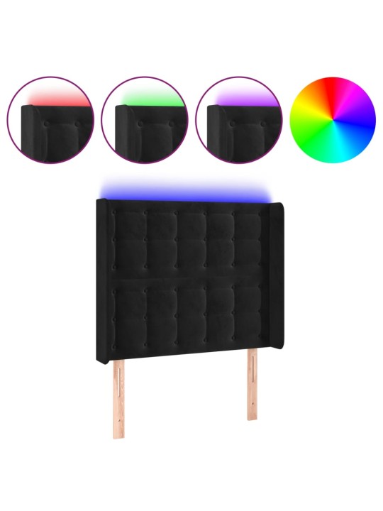 Čelo postele s LED černé 103 x 16 x 118/128 cm samet