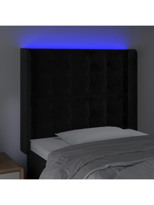 Čelo postele s LED černé 103 x 16 x 118/128 cm samet