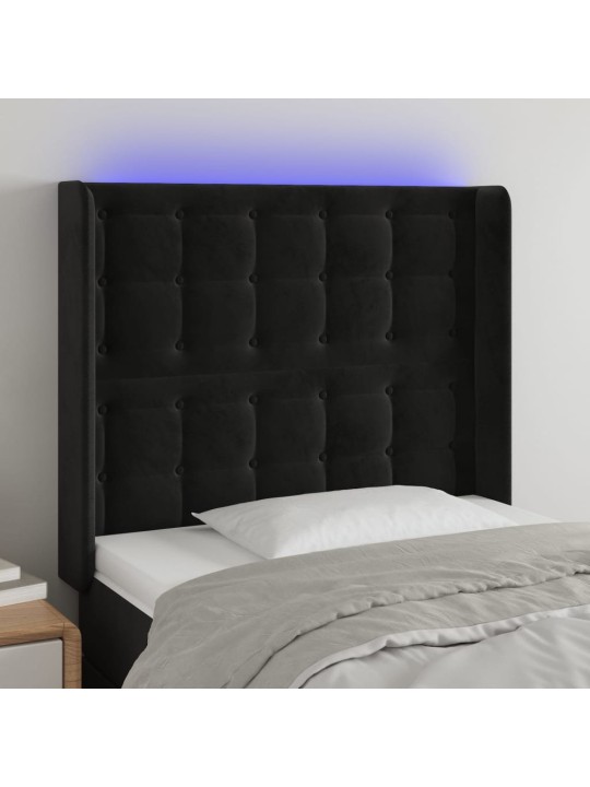 Čelo postele s LED černé 103 x 16 x 118/128 cm samet