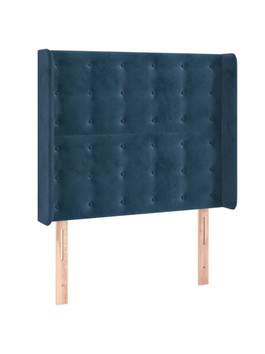 Čelo postele s led tmavě modré 103 x 16 x 118/128 cm textil