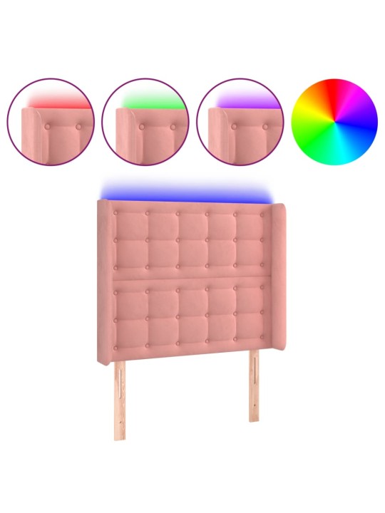 Čelo postele s LED růžové 103 x 16 x 118/128 cm samet