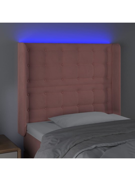 Čelo postele s LED růžové 103 x 16 x 118/128 cm samet