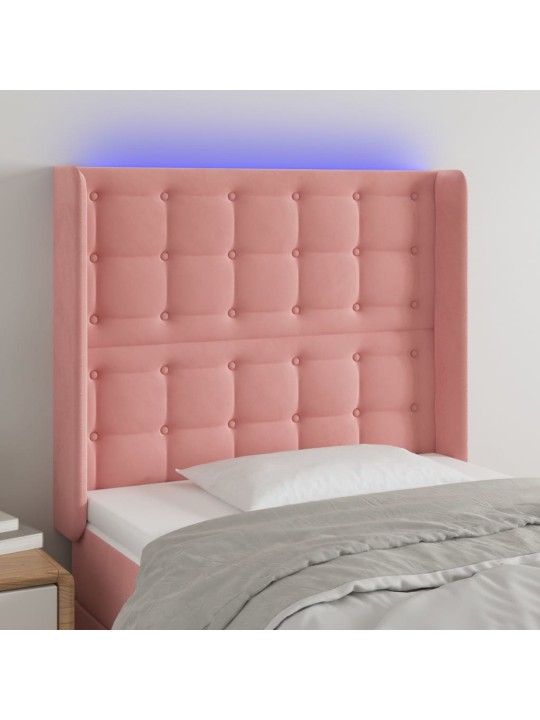 Čelo postele s LED růžové 103 x 16 x 118/128 cm samet
