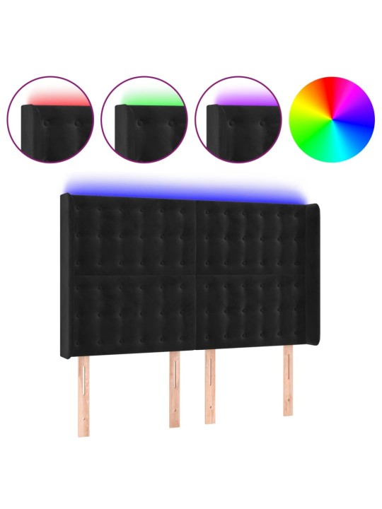 Čelo postele s LED černé 147 x 16 x 118/128 cm samet