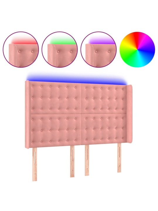 Čelo postele s led růžové 147 x 16 x 118/128 cm samet