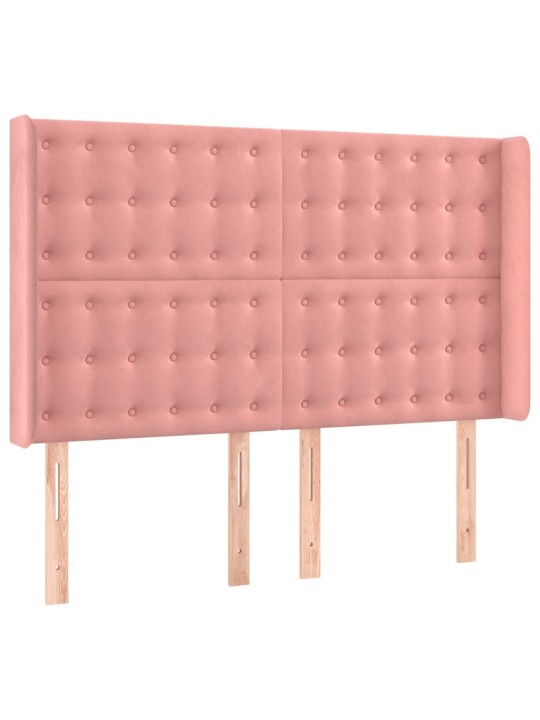Čelo postele s led růžové 147 x 16 x 118/128 cm samet