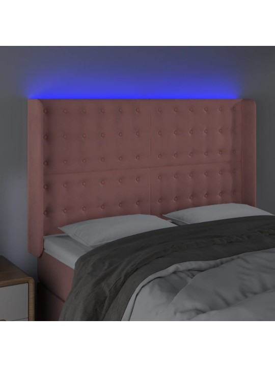 Čelo postele s led růžové 147 x 16 x 118/128 cm samet